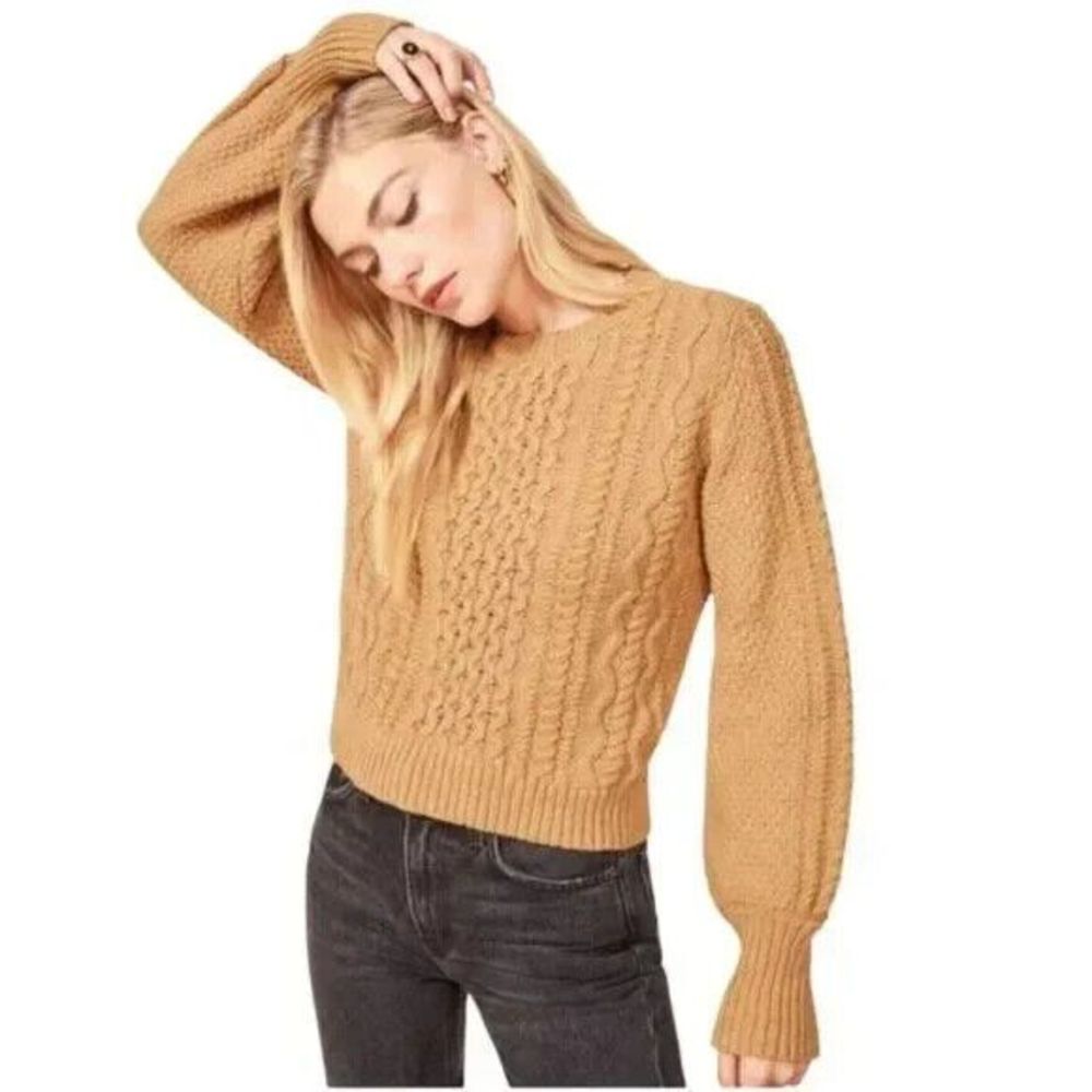 LA LIGNE X REFORMATION Sail Away With Me Chunky Cable Knit Sweater Camel Beige M